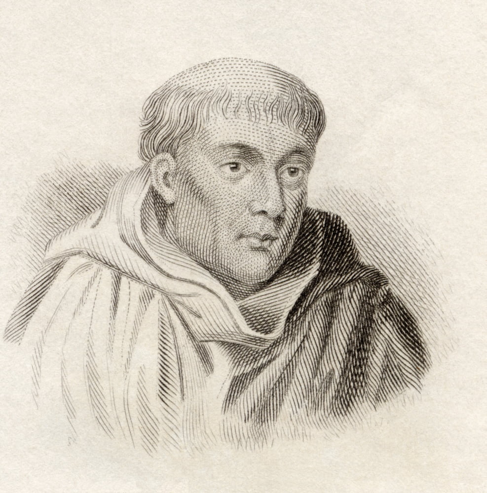 Matthew Paris C 1200 To 1259 Benedictine Monk English Chronicler Artist In Illuminated Manuscripts And Cartographer From Crabbes Historical Dictionary Published 1825 Canvas Art - Ken Welsh Design Pic