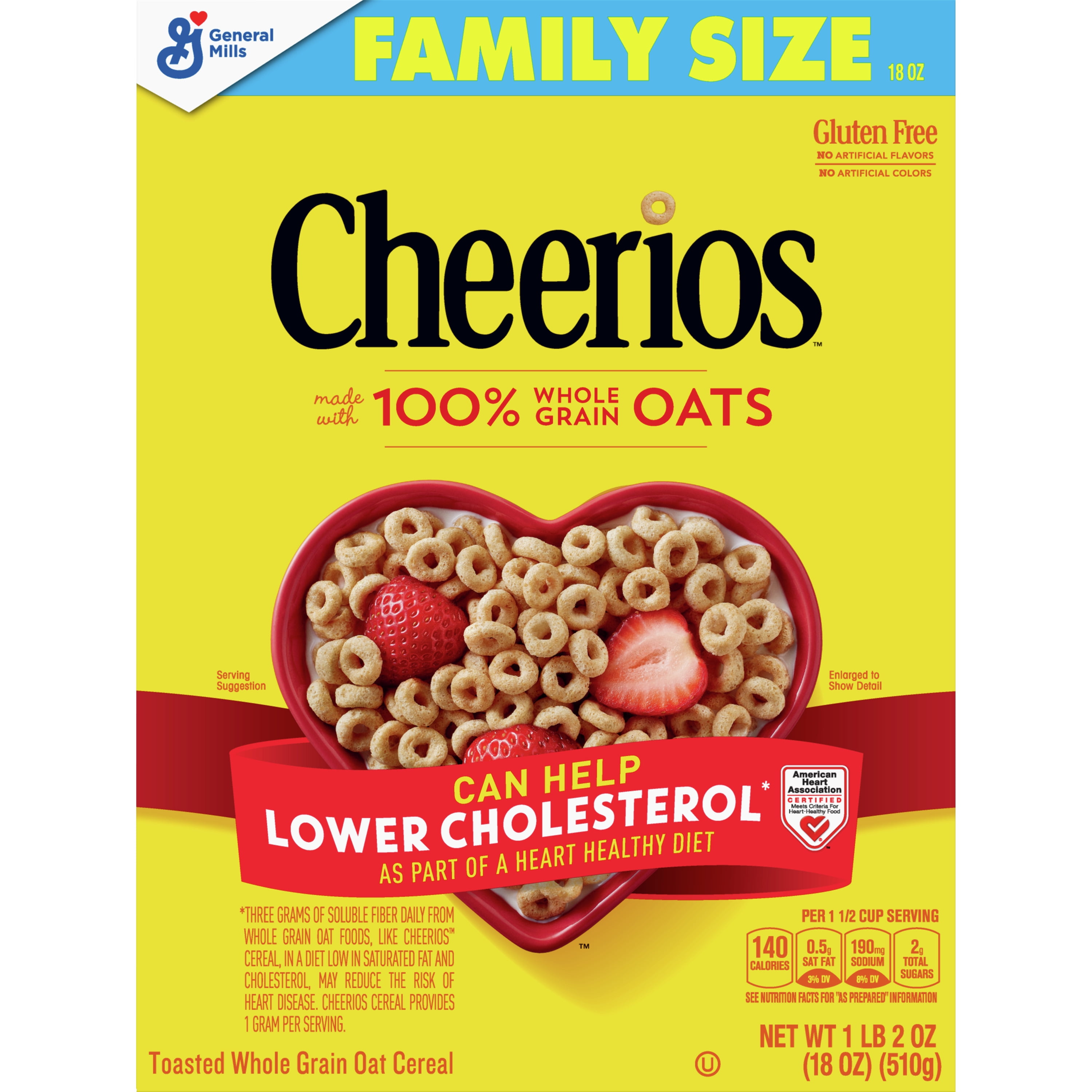 Original Cheerios Heart Healthy Cereal 18 OZ Family Size Cereal Box 
