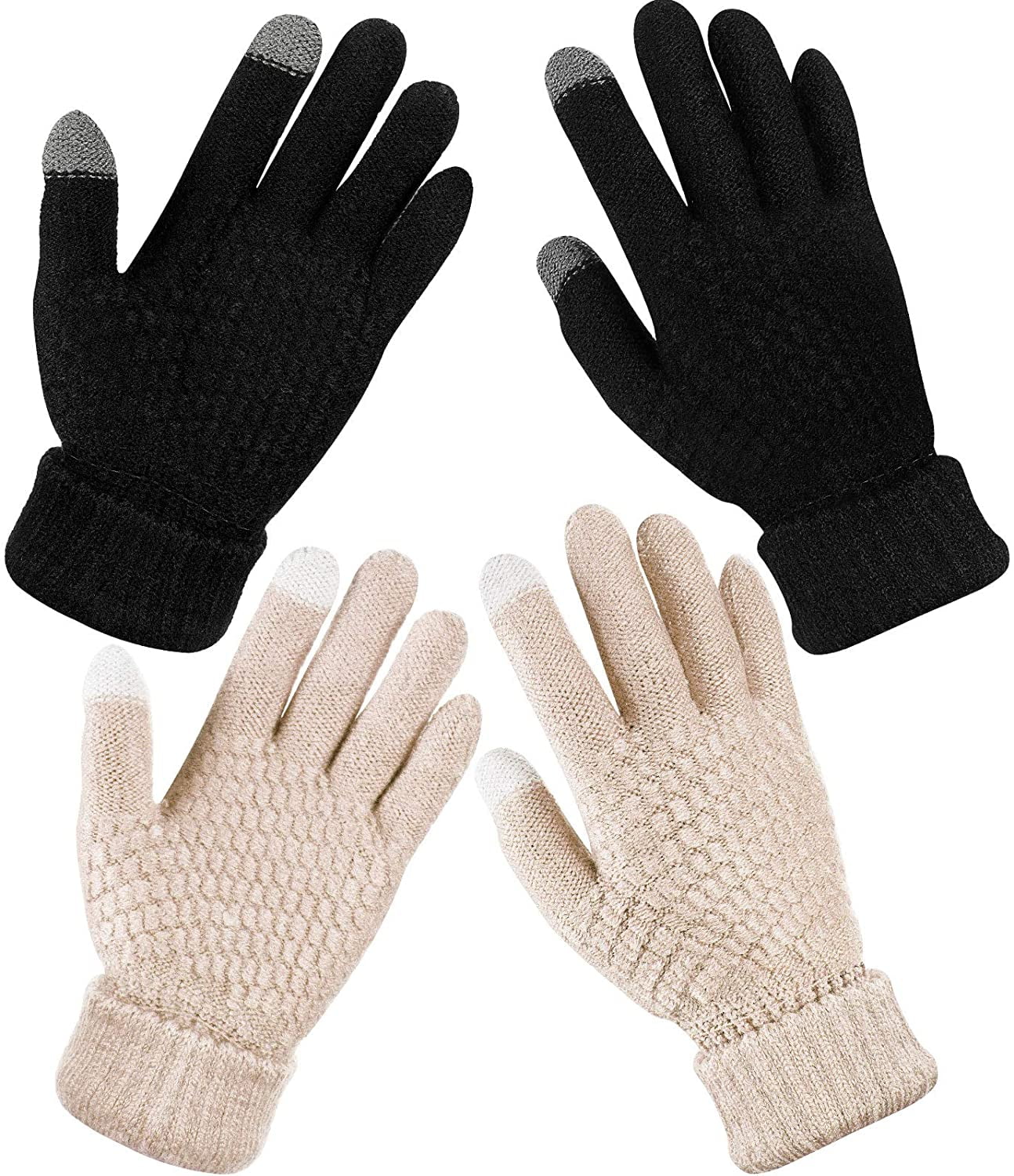 4 Pairs Winter Knit Touchscreen Gloves Warm Texting Gloves Elastic Anti-slip Gloves for Adults 