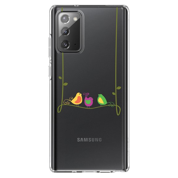 DistinctInk Clear Shockproof Hybrid Case for Galaxy Note 20 ULTRA (6.9" Screen) - TPU Bumper Acrylic Back Tempered Glass Screen Protector - Colorful Birds Cartoon on a Vine