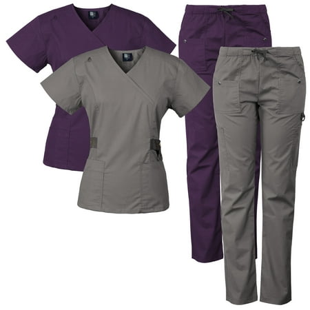 

2-PACK Medgear 12-Pocket Women s Scrub Set with Silver Snap Detail & Contrast Trim