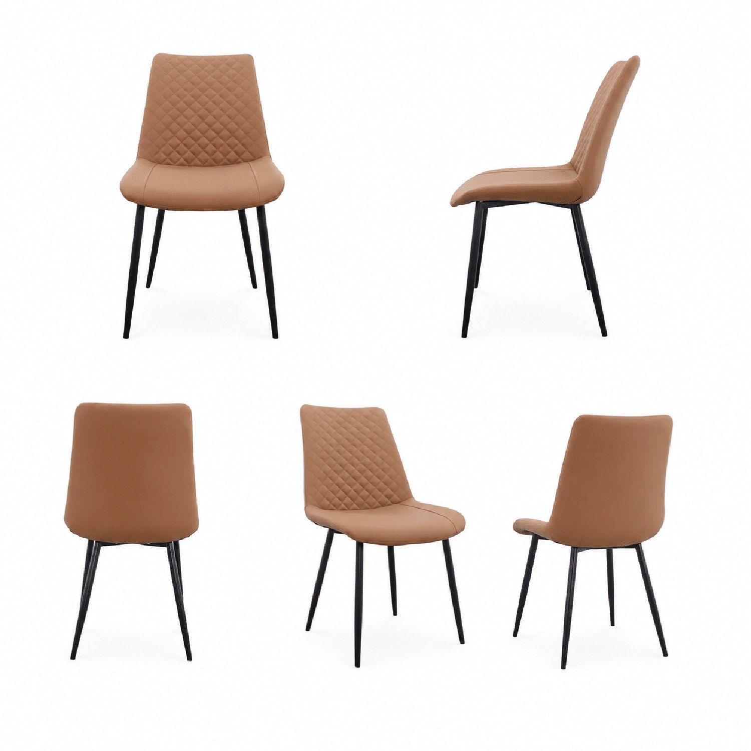 Modern PU Leather Dining Chairs, Set of 4, Faux Leather Upholstered Kitchen Chairs with Metal Frame, Diamond-Quilted, for Dining Room, Kitchen, Living Room