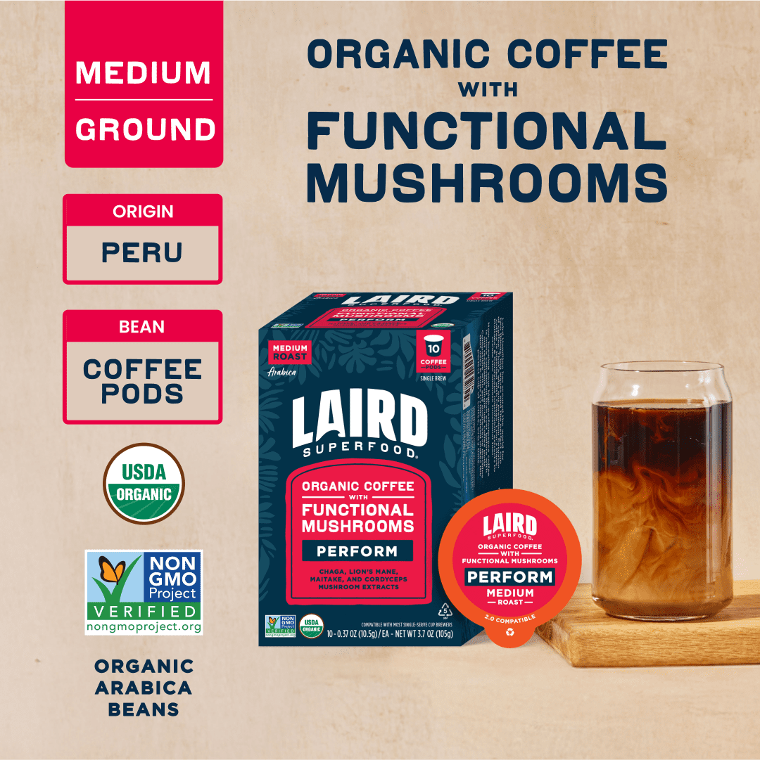 Laird Superfood Perform Mushroom Coffee Pods, 10ct, Medium Roast