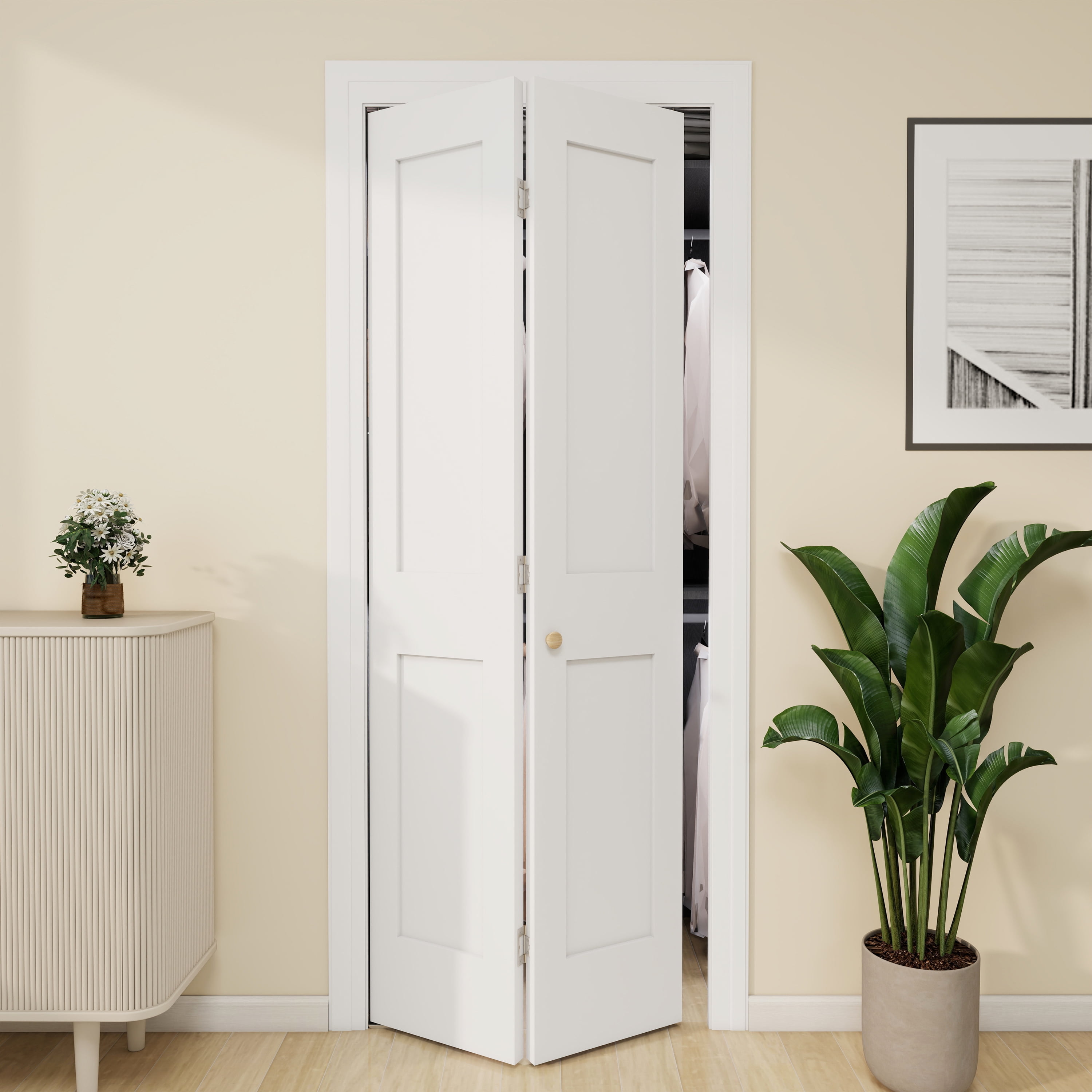 DOORS＊ダブルフェイスVネックプルオーバー＊アイボリー Interior White Primed 2-panel Solid Core Closet Bi-fold Shaker