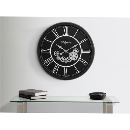 JERFIT 30 Inch Large Wall Clock with Moving Gears, Silent Non-Ticking Roman Numerals, Modern Oversized Round Clock for Home Office Decor, Black