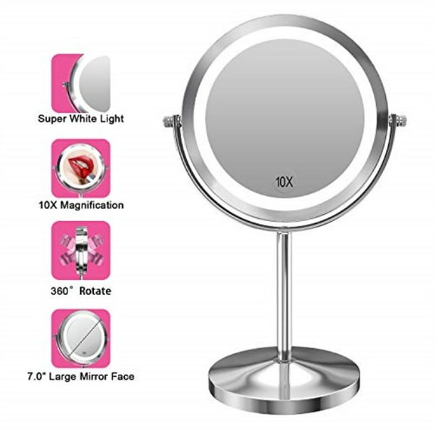 Magnified Lighted Makeup Mirror, Bathroom Mirror With Lights Battery Powered