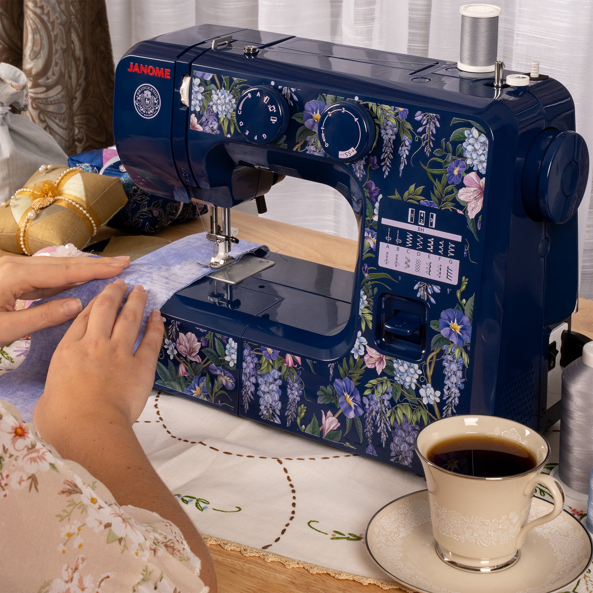 Janome Wisteria Promenade Easy-to-Use 15-Stitch Sewing Machine Officially Licensed Bridgerton Collection