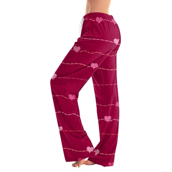 Pajama Bottoms for Women Heart Graphic Print Pjs Comfy Drawstring Sleepwear Long Pajamas Pants