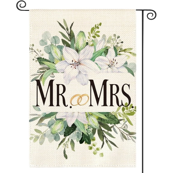 SM-XLHN MR. and MRS. Wedding Garden Flag 12x18 Inch Double Sided Outside, Floral Marriage Welcome Romantic Yard Outdoor Decoration