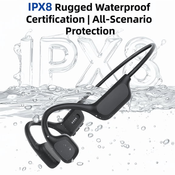 Open-Ear, Bone Conduction Sport Headphones - Sweat Resistant, Waterproof IP68 Workout Headphones with Bluetooth - Secure, Comfortable Fit - for Running, Swimming & Training Black