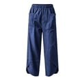 thumbnail image 4 of XPMWRP Women Elastic High Waist Big Patch Pocket Denim Wide Leg Pants Front Split Ankle Loose Lightweight Jeans Casual Walking Vacation Trousers Blue XXXL, 4 of 7