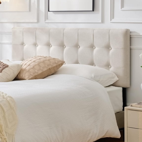 Linen Tufted Headboard Queen Size, Solid Wood Queen Headboard Only, Adjustable Height 37.2-46 Inches,Beige