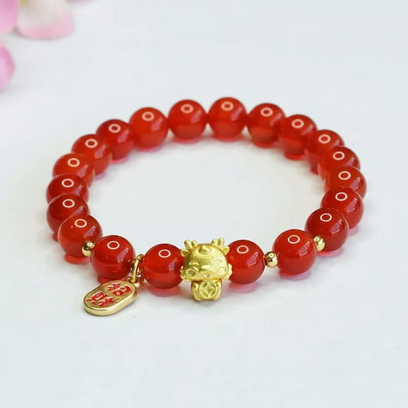 HOOUN Chinese Natural Red Agate Hand Chain Zodiac Dragon Zhaocai Dragon Bracelet