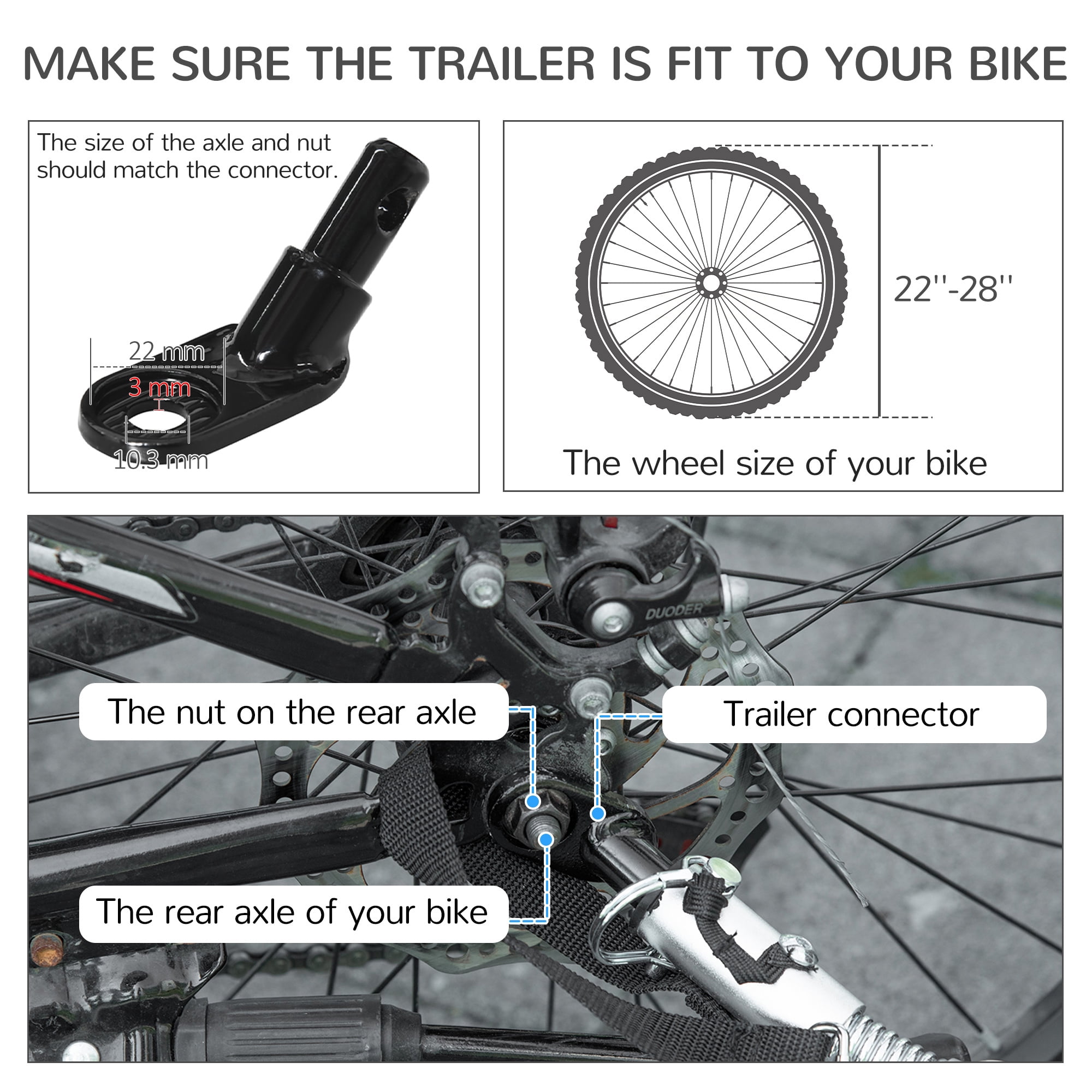 Dog Bike Trailer, Pet Bike Wagon with Steel Frame, Hitch Coupler, Quick Release Wheels, Reflectors, Flag, Pet Travel Carrier for Medium Dogs, Black