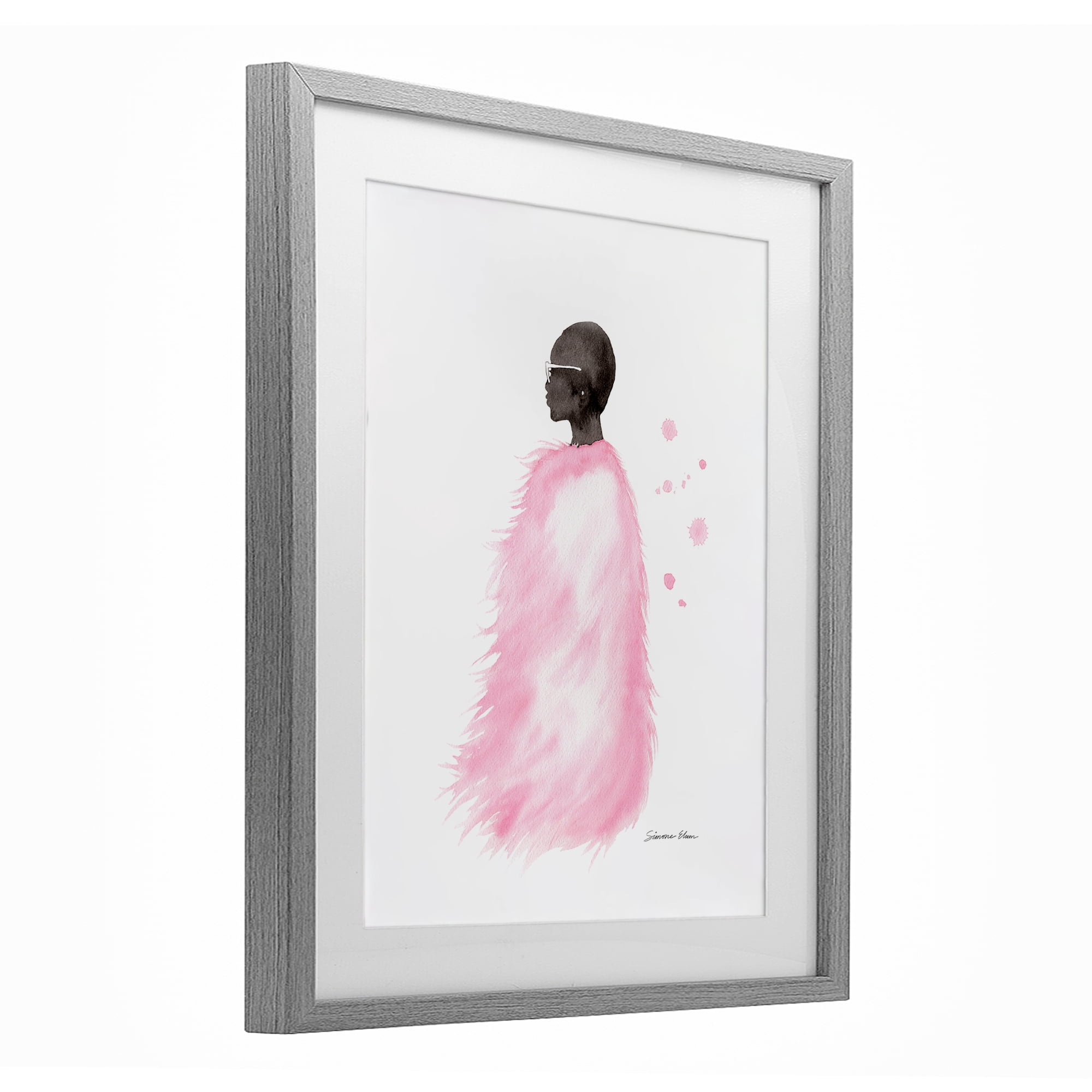 Stupell Industries Pink Fur Coat Portrait Gray Framed Print Under Glass, design by Simone Elum