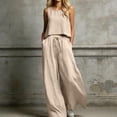 thumbnail image 2 of Plus Size Summer Outfits For Women Square Neck Sleeveless Tank Tops Drawstring Wide Leg Pants With Pockets (S, Khaki), 2 of 5