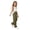 Army Green, variant on Girls Cargo Pants Solid Color Stretchy Zip Pockets Casual Loose Long Pants Size 4-5Y