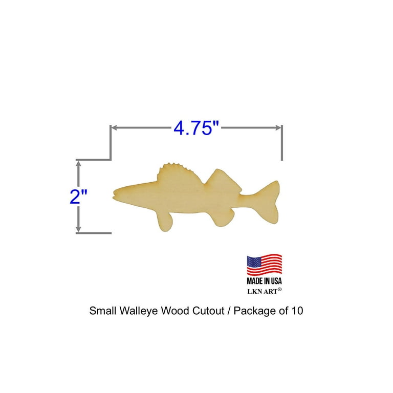 Unfinished Walleye Fish Wood Cutout (1/4” Thickness, Small 4.75 x 2  (Package of 10))