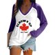 thumbnail image 1 of MHFRRA Camiseta de Manga Larga con Cuello En V y Estampado de La Bandera de Canadá para Mujer Púrpura, 1 of 4