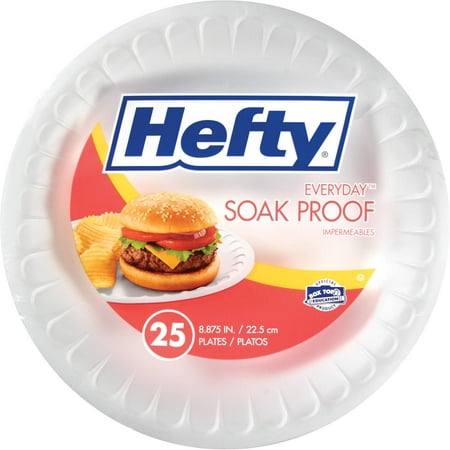 Hefty Soak Proof Tableware, Foam Plates, 8 7/8" dia, 25/Pack