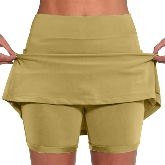 LEBONYARD Women's High-Waist Yoga Skirt with Shorts,Women's New Color Mid-waist Skirt Pants Sports Casual Shorts Bottoming Skirt Pants Khaki S