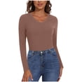thumbnail image 2 of Chemises à Manches Longues pour Femmes 2026 Automne Hiver Col en V Ajusté Respirant T-Shirts, 2 of 7