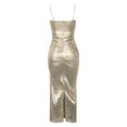 thumbnail image 4 of Vedolay Long Dress Summer Women's Dresses V Neck Flowy Formal Swiss Dot Loose Dress,Gold M, 4 of 5