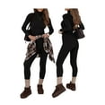 thumbnail image 3 of Women'S 2 Piece Knitted Base Layer Sets High Neck Pullover Long Sleeve Top & Leggings Black XL, 3 of 8
