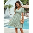 thumbnail image 5 of Womens Boho Dot Short Lace V Neck Short Sleeve Sundress Flowy A-Line Mini Dress Light green M, 5 of 10