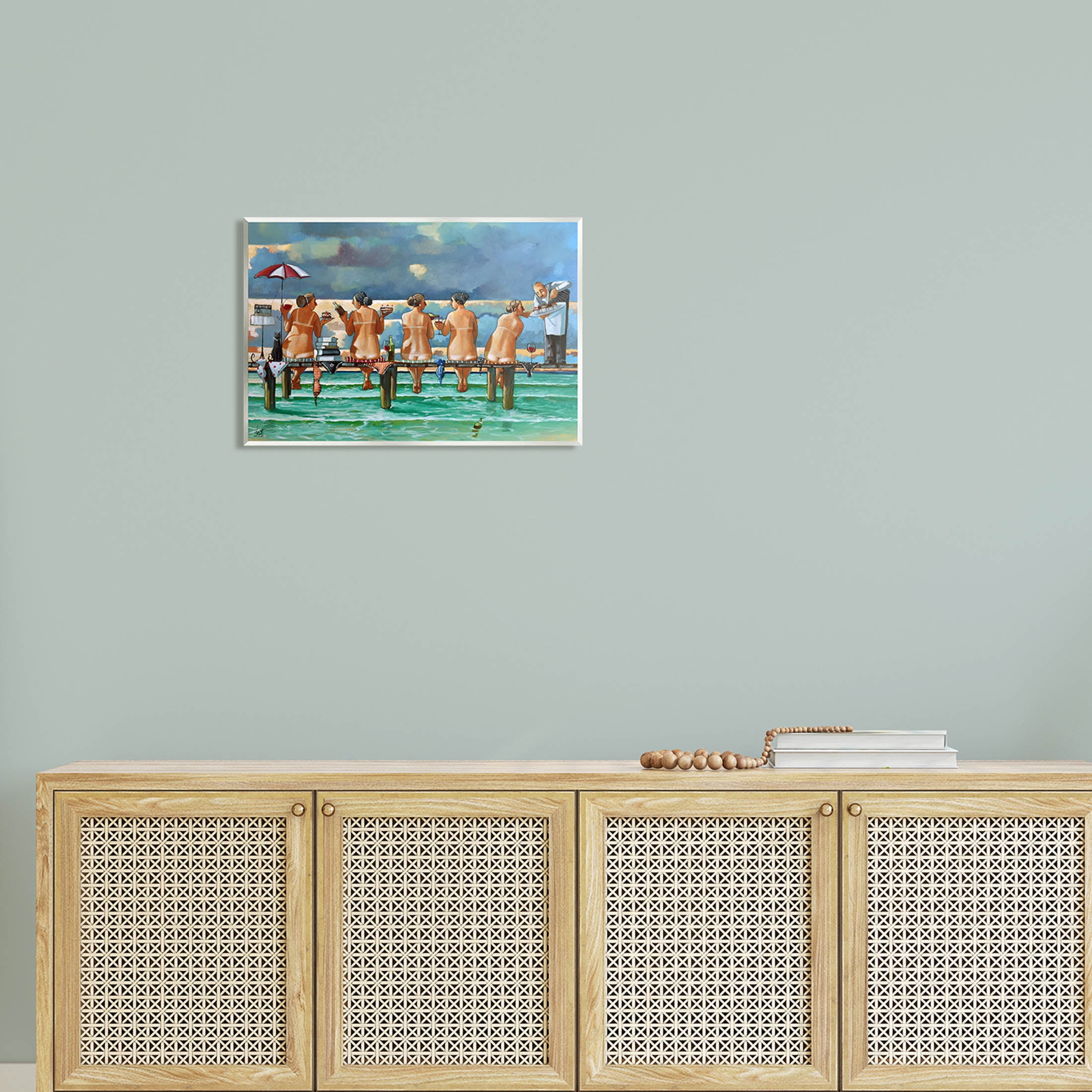 Beach Dock Women Summer Fun Coastal Painting Unframed Art Print Wall Art
