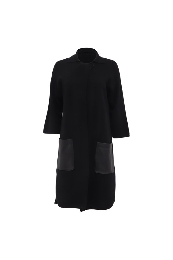 Pre-Owned Max Mara Studio Single-Breasted Coat with Pockets in Black Silk