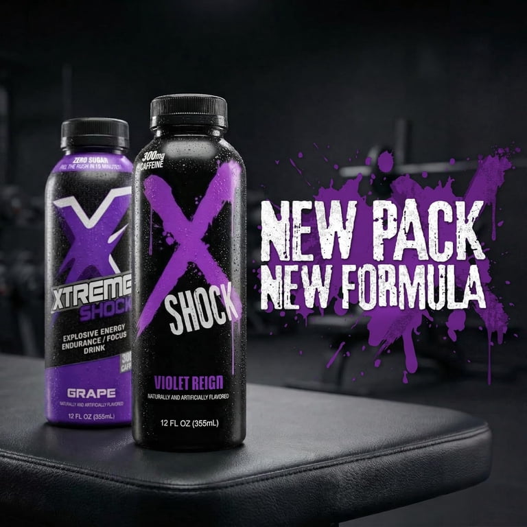 Xtreme Shock XSHOCKLABS RTD Pre-Workout Energy Drink, Grape, Sugar