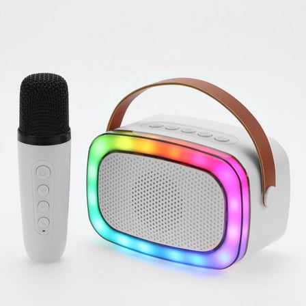 IQ Sound Mini Karaoke Portable Bluetooth Speaker with Wireless Microphone and RGB Light Show, IQ-908K (White), IQ-908K WHT