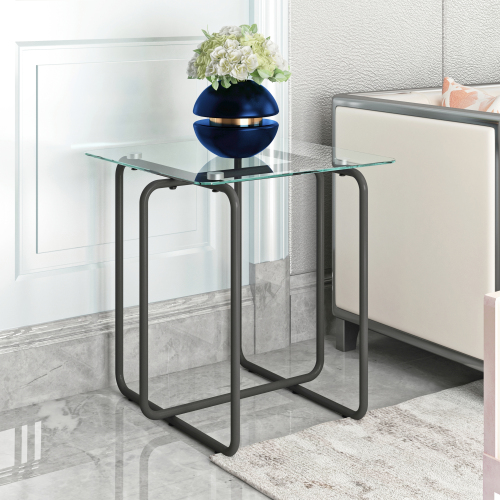 Square Glass Side Table, Modern Tempered Glass Coffee Table End Table