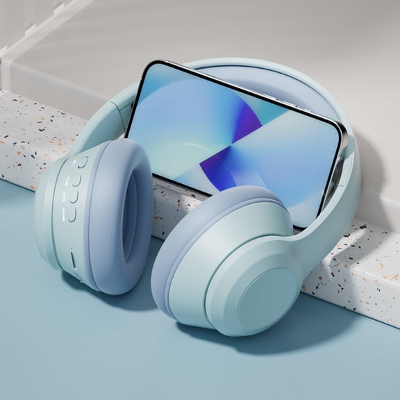 Gecau Headset Bluetooth Headphones Noise Cancellation Plug-in Stereo Wireless Headset Sturdy Blue 7.2x5.6 Inch Home Gadgets