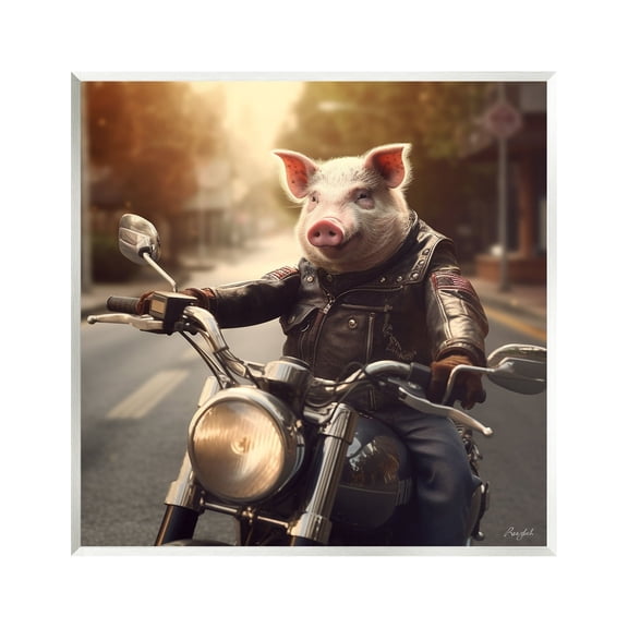 Stupell Industries Pig Riding Motorcycle Animals & Insects Painting Unframed Art Print Wall Art, 12 x 12