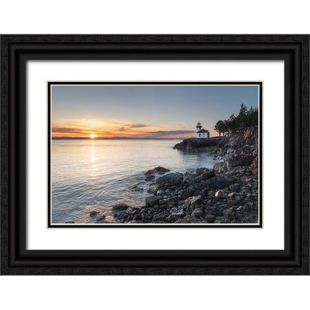 Majchrowicz, Alan 32x23 Black Ornate Wood Framed with Double Matting Museum Art Print Titled - Lime Kiln Lighthouse at sunset-Lime Kiln Point State Park-San Juan Island-Washington State