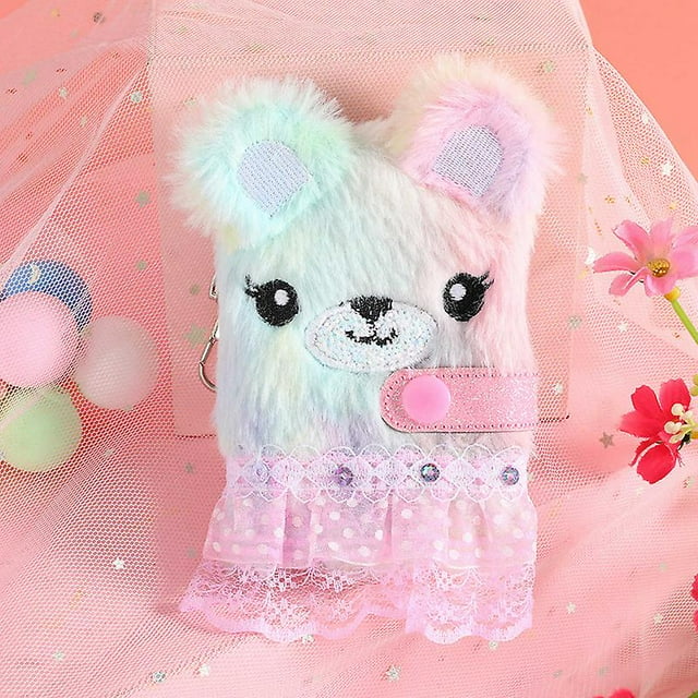 Cute Cat Plush Notebook For Girls Pendant Keychain Furry Cats Notebook Daily Planner Journal Book Note Pad Stationery
