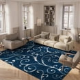thumbnail image 4 of SAFAVIEH Florida Doug Floral Vines Geometric Shag Area Rug, Dark Blue/Cream, 2'3" x 4' - Transitional Modern Design, Dark Blue & Cream, Non-Shedding & Easy Cleaning, Ultra Plush Thick Pile, Ideal for, 4 of 12