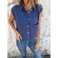 thumbnail image 5 of Annhoo Shirts for Women Collared Solid Color Button Down Short Sleeve Tops with Pockets Beach Clothes, 5 of 7