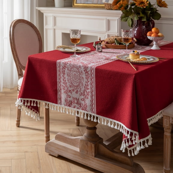 Enova Home High Quality Washable Cotton Linen tablecloths, Wrinkle Resistant Washable Dining Room Table Cloths for Rectangle Tables 55" x 78"