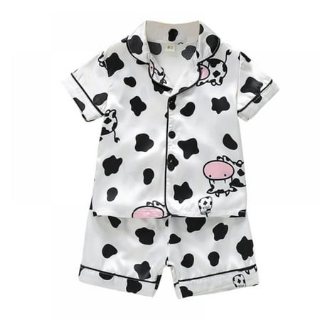 

Boys And Girls Ice Silk Cartoon Cow Print Pajamas Short Sleeve + Shorts Set
