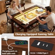 HABUTWAY Coperat Solid Wood Board Game Table with LED Lights for 4-6 Players Multi-Function Dining Table with Game Mat-Walnut