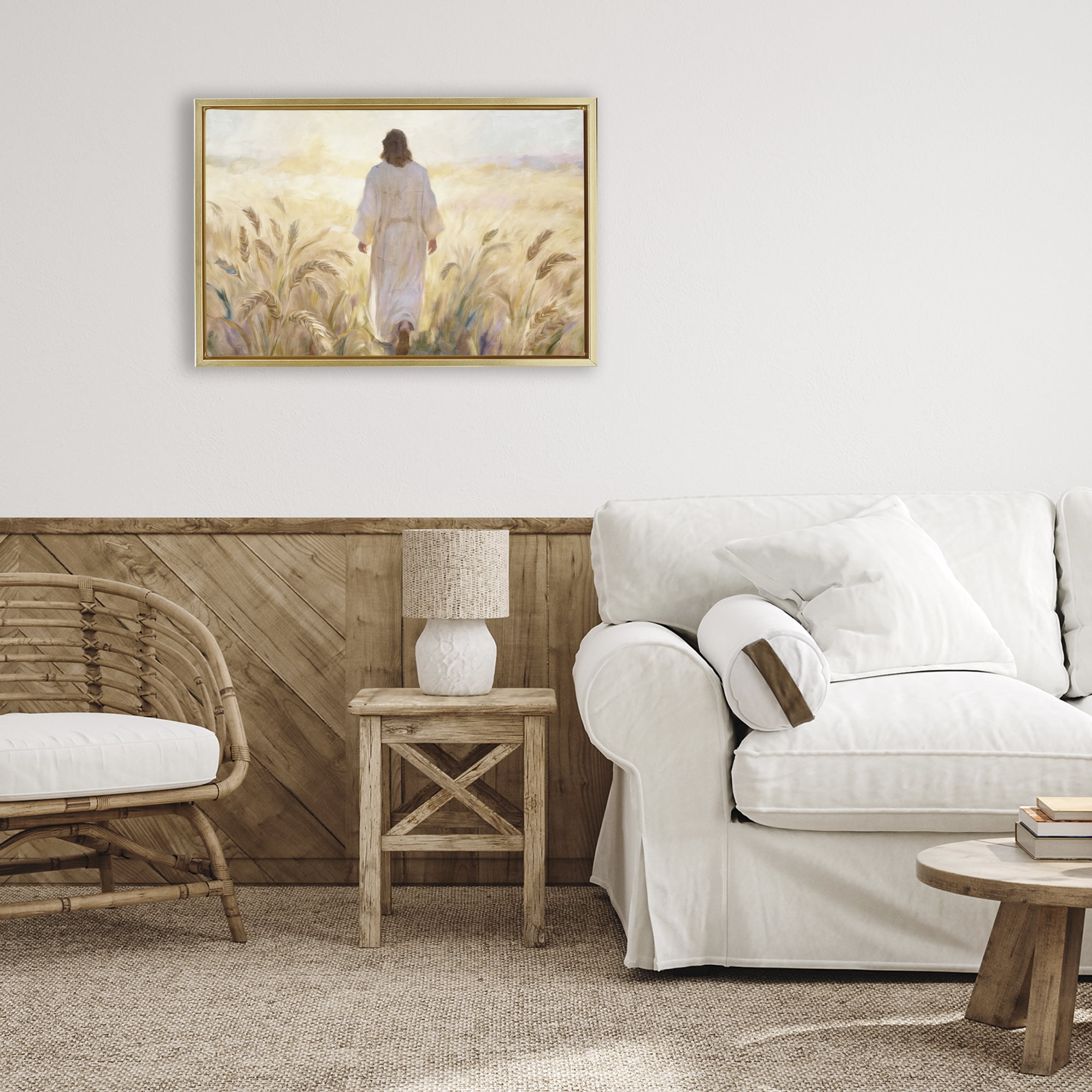 Stupell Industries In His Steps Walking Faithfully Gold Framed Floater Canvas Wall Art, design by Kim Allen