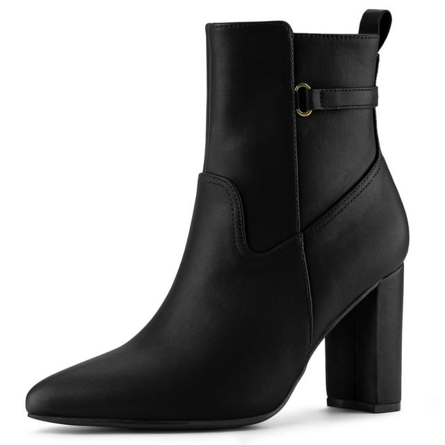 Unique Bargains Bottines à Talons Hauts pour Femmes avec Décor de Sangle et Bout Pointu