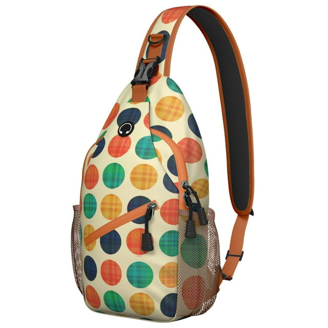 Sac à Dos Sling Rétro à Pois, Sac Bandoulière Léger avec Motif Vintage de Pois Rouges, Design Géométrique Classique pour un Usage Quotidien à la Mode et les Voyages