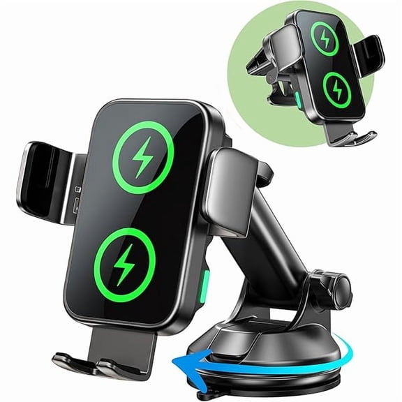 Saluqifa Dual Coil 15W Car Phone Holder (Not Easy to Disconnect) Wireless Car Charger -Auto Clamping- Charging Phone Holders for Your Car Dash Vent Windshield, for Flip S24/S23/S22/S21, iPhone Series