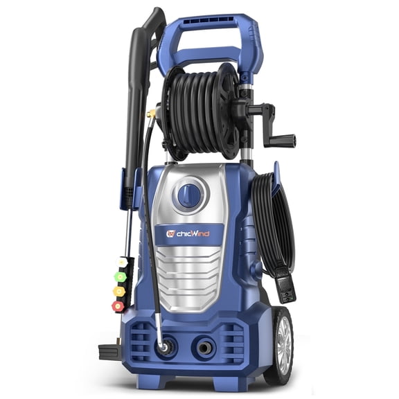 CHICWIND 1800W Electric Pressure Washer with 5 Quick-Connect Nozzles, Foam Cannon, 27 ft Hose, Adjustable Handle, for Cars, Driveways, Patios and Fences