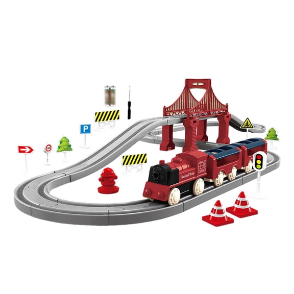 MERIGLARE 40 Pieces Train Set, Railway Learning Educational Toys, Electric Track Accessories Car Set for 3 4 5 6 7 8 Year Old Toddlers Red