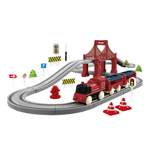 Juego de tren eléctrico de 44 piezas, juguete clásico, accesorios de pista eléctrica, juego de coches para Rojo